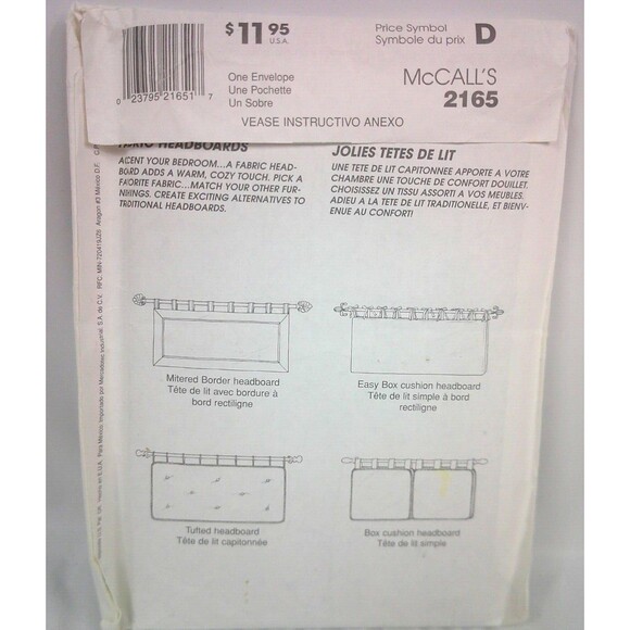 McCall's Pattern 2165 Fabric Headboard More Splash Than Cash Donna Babylon Uncut - Picture 4 of 4